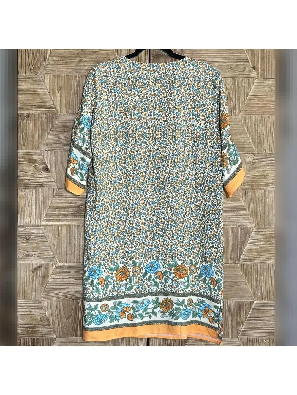 Halife Boho Floral Shift Dress Tunic Multicolor Tassel Size Medium Knee Length - Picture 4 of 6